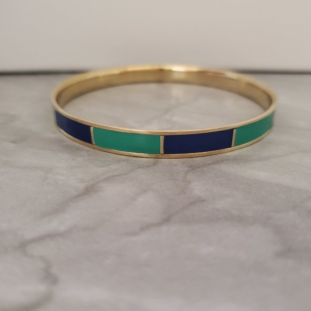 💚💙 Vintage 00's 2000's Y2K Blue Green Striped Skinny Enamel Bangle 💙💚 - Picture 3 of 11